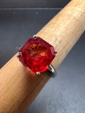 Lab Created Padparadscha Sapphire Sterling Silver Solitaire Ring Size 9